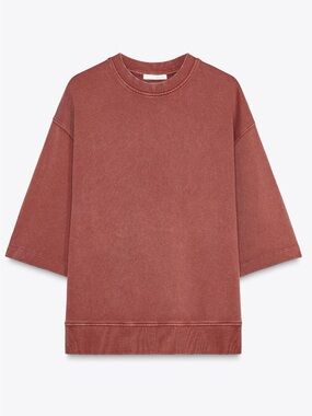 Zara Rust Red Boxy Short-Sleeve Sweatshirt